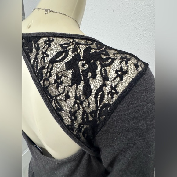 Vintage Y2K Lace Open Back Skater Dress With Belt Loops Grey/Black - Picture 6 of 11